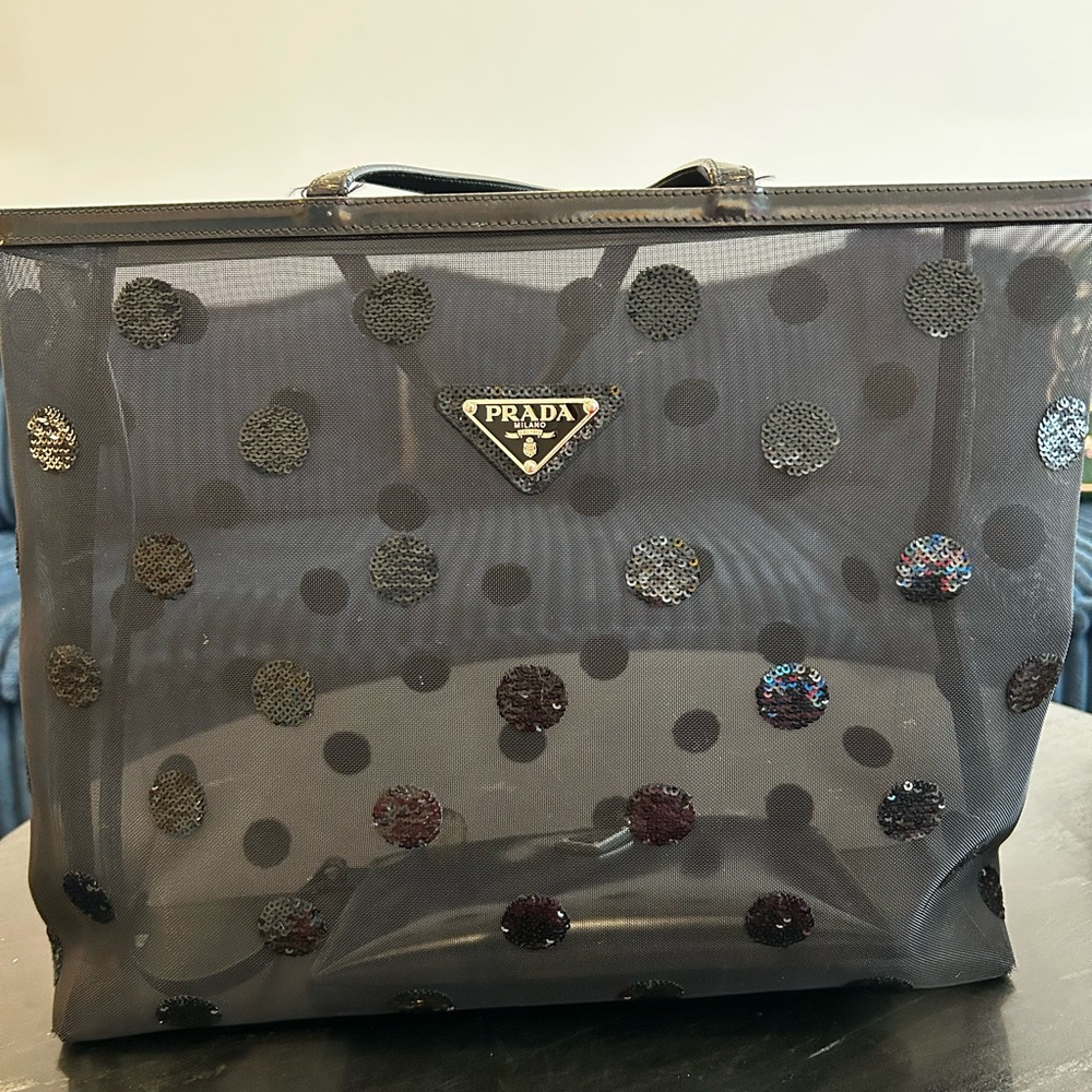 Prada Black and Gray Polka Dot Tote Bag - Picture 10 of 10
